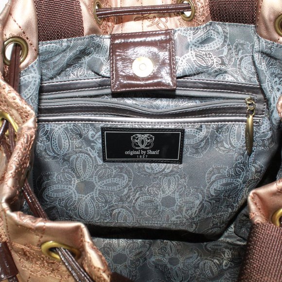 Original by Sharif Gold Vegan Leather Embroidered Drawstring Tote Shoulder Bag - Picture 9 of 13